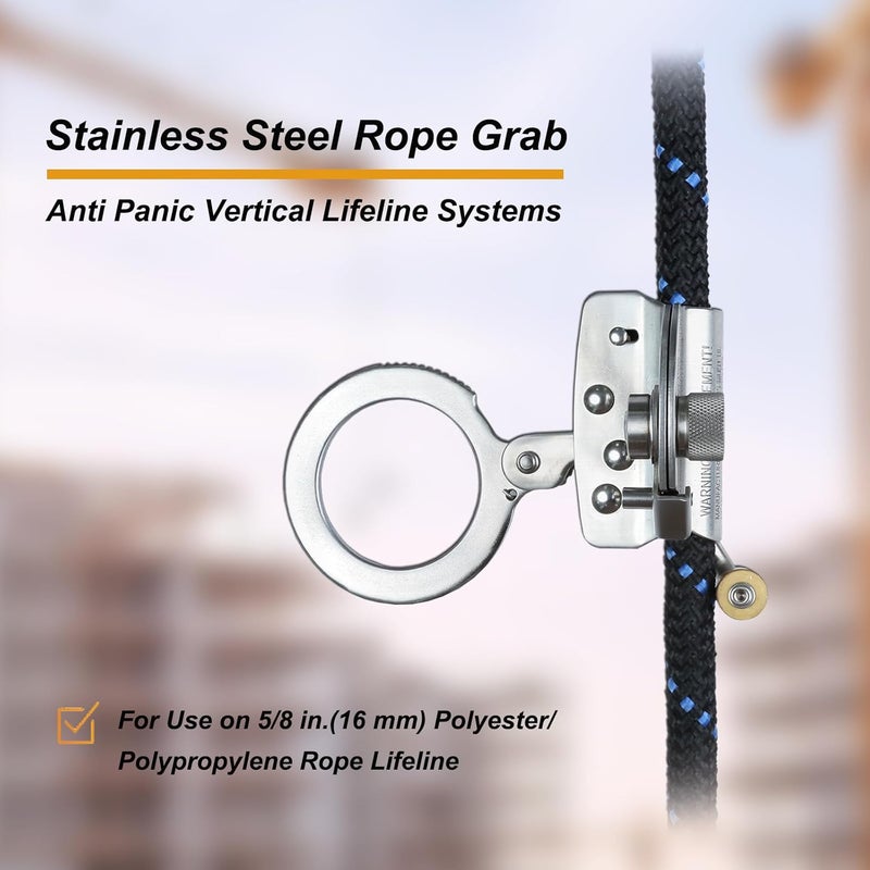 FHFallArrest Stainless Steel Anti Panic Trailing Rope Grab, for 5/8" Rope Diameter Fall Protection - Image 2